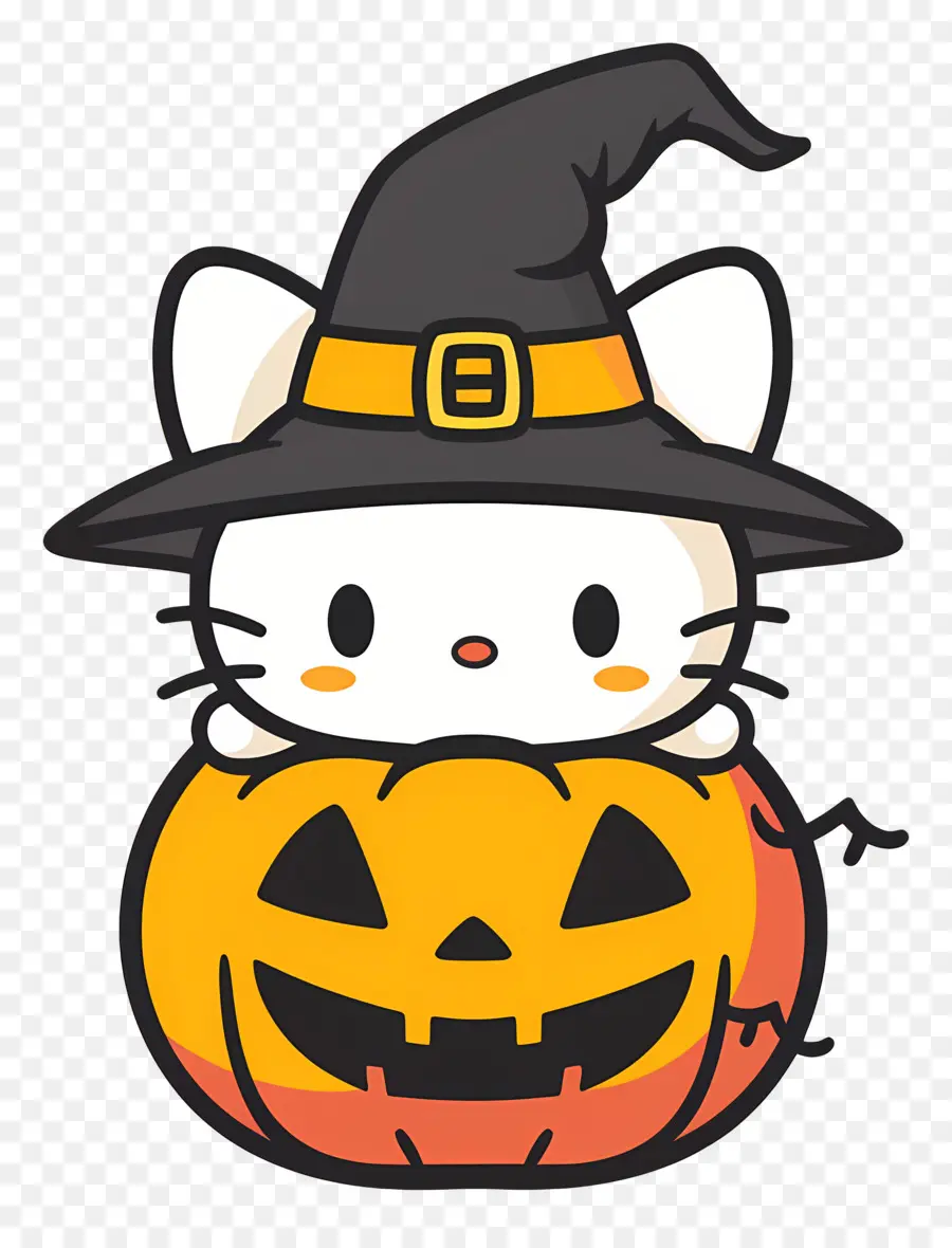 Bonjour Kitty Halloween，Chat Au Chapeau De Sorcière PNG