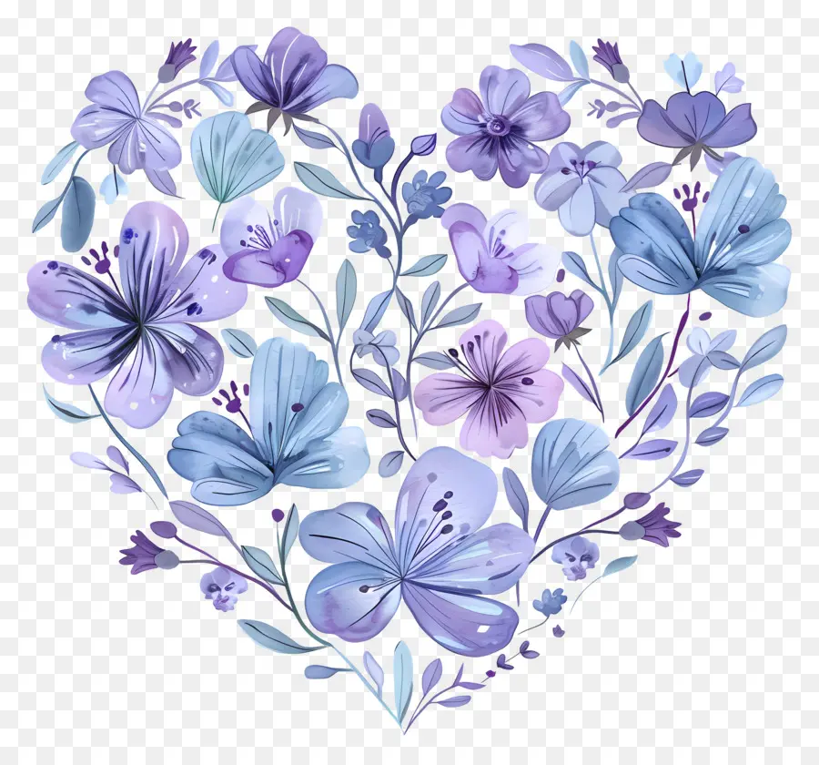 Fleur De Coeur，Fleurs Violettes Et Bleues PNG