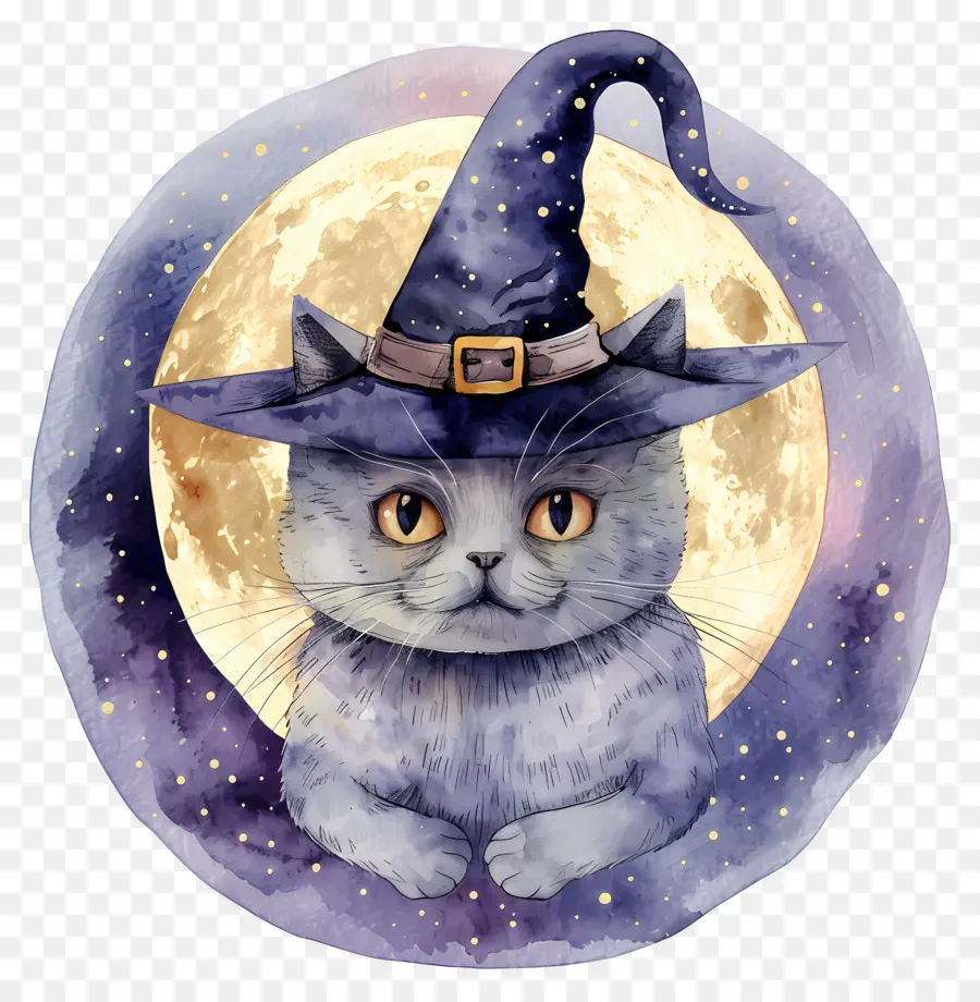 Chat D'halloween，Chat Avec Chapeau De Sorcière PNG