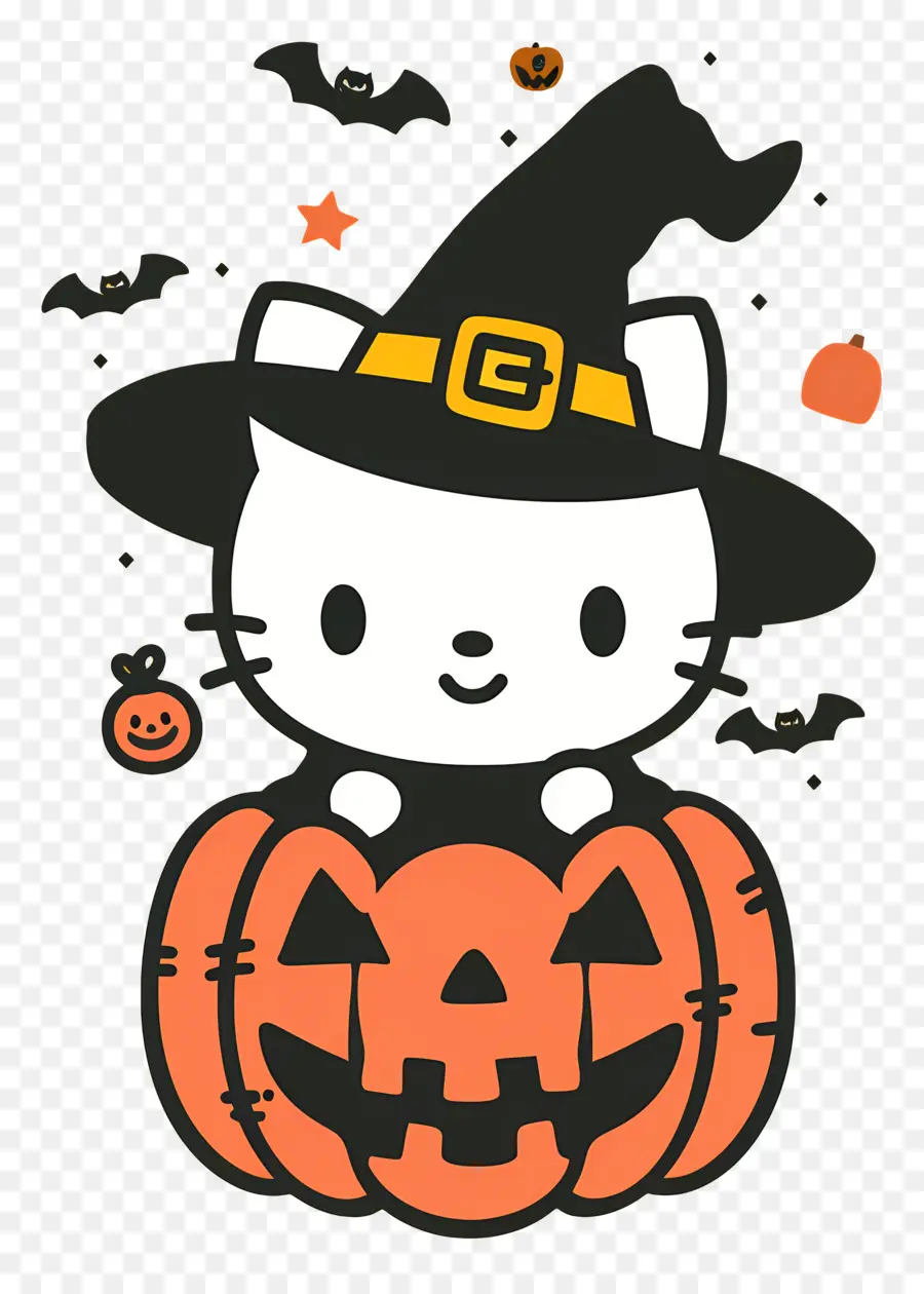 Bonjour Kitty Halloween，Chat Au Chapeau De Sorcière PNG