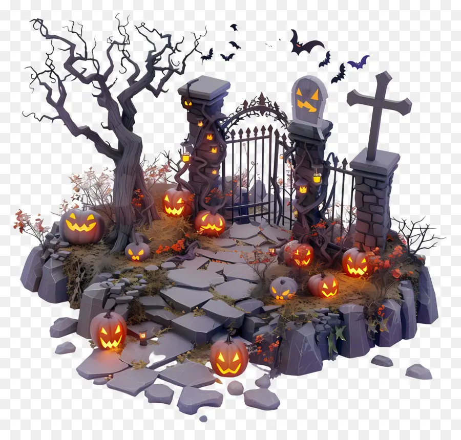 Cimetière D'halloween，Cimetière PNG