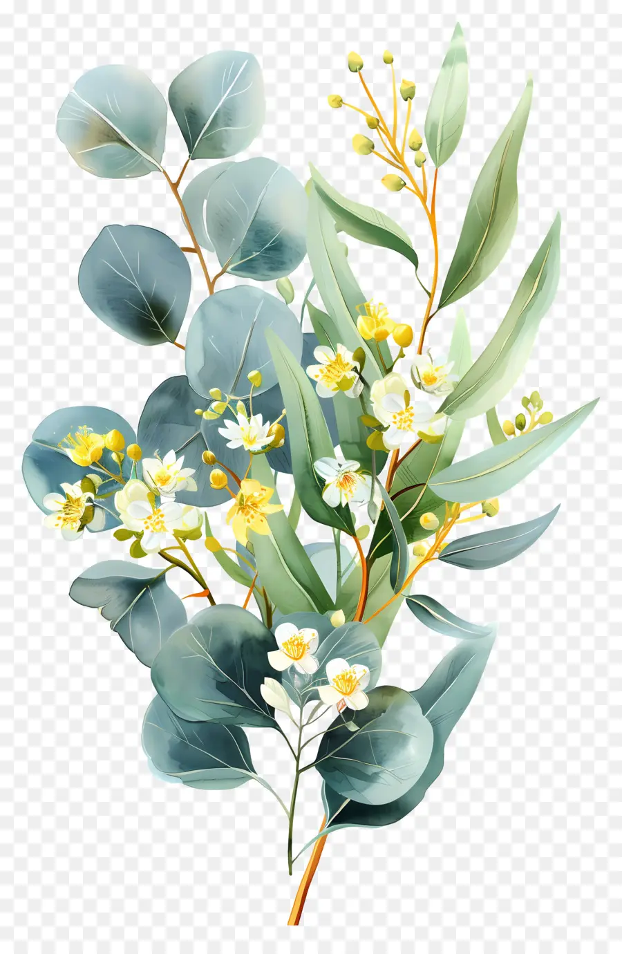 Branche D'eucalyptus，Fleurs Jaunes PNG