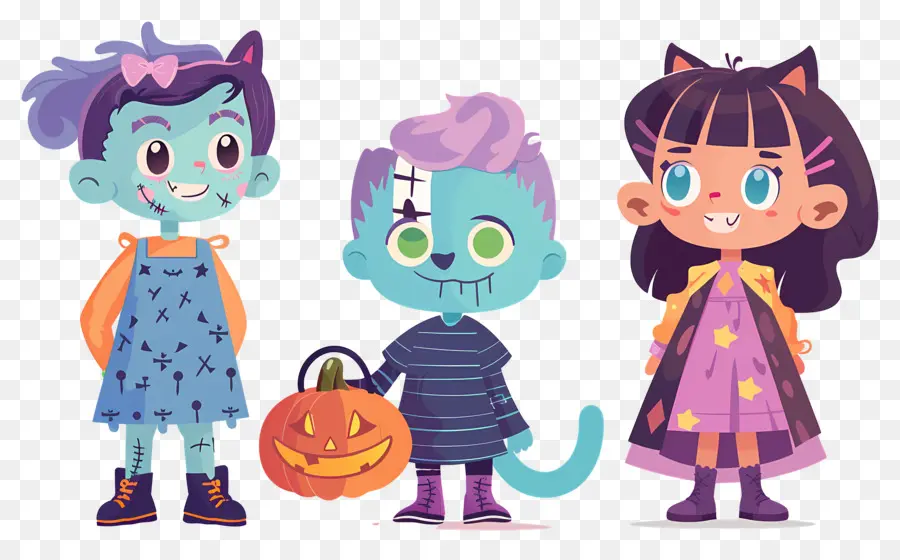 Enfants D'halloween，Personnages Colorés D'halloween PNG