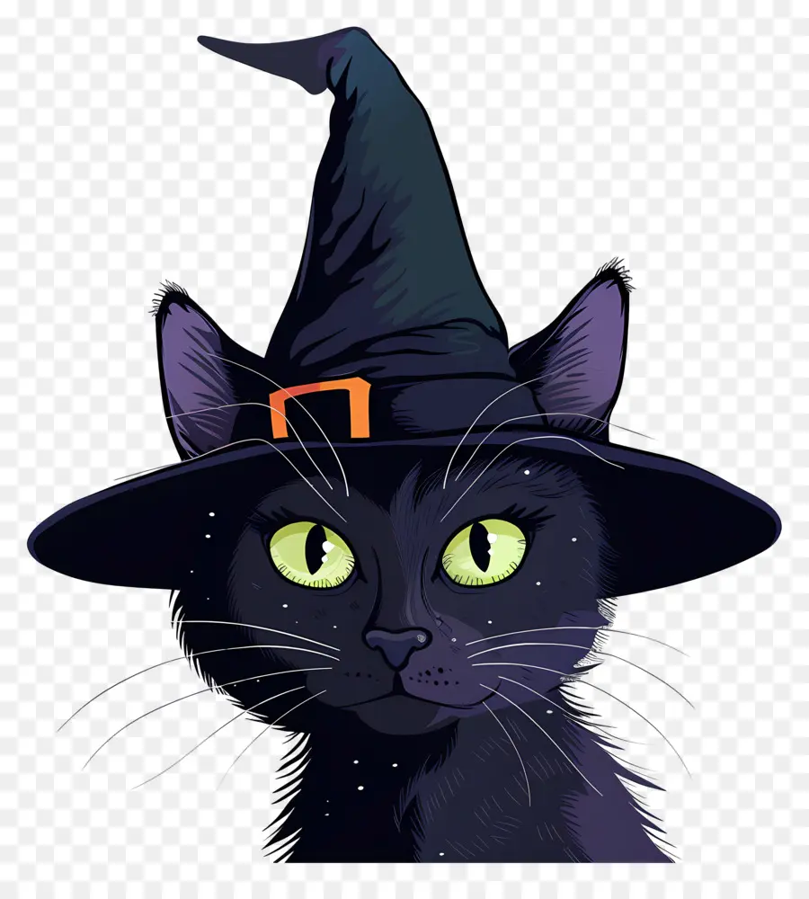 Chat D'halloween，Chat Noir Avec Chapeau De Sorcière PNG