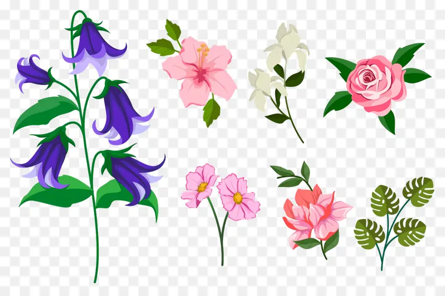 Fleurs Lumineuses，Fleurs Roses Et Vertes PNG