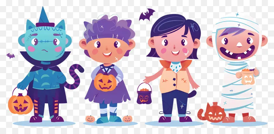 Enfants D'halloween，Personnages Colorés D'halloween PNG