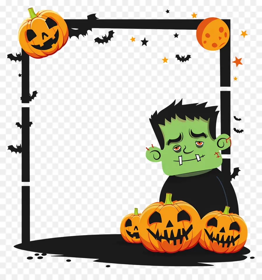 Cadre D'halloween，Monstre Vert PNG