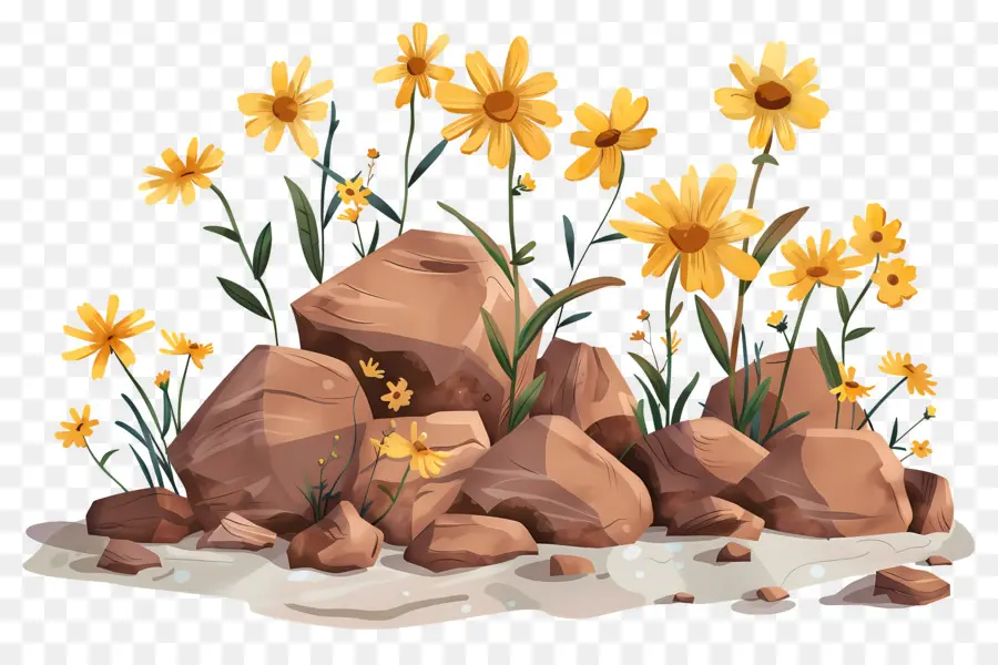 Rochers，Fleurs Jaunes PNG