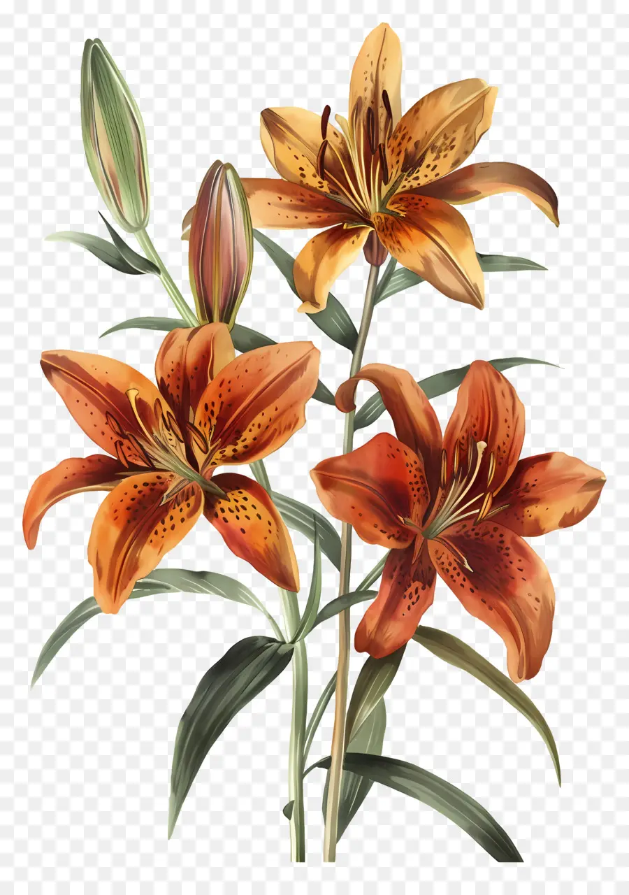 Fleurs Anciennes，Lys Oranges PNG