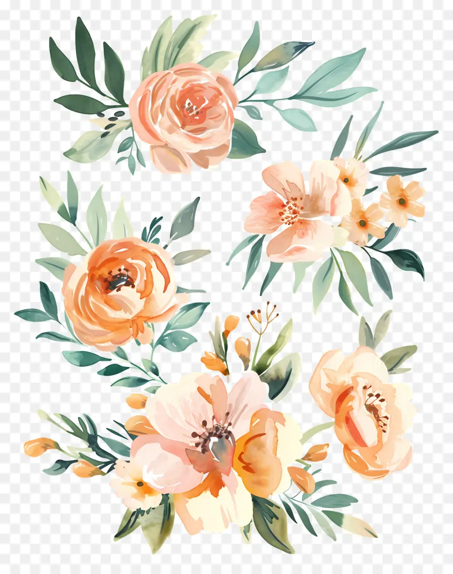 Fleurs Aquarelles，Fleurs De Pêcher PNG