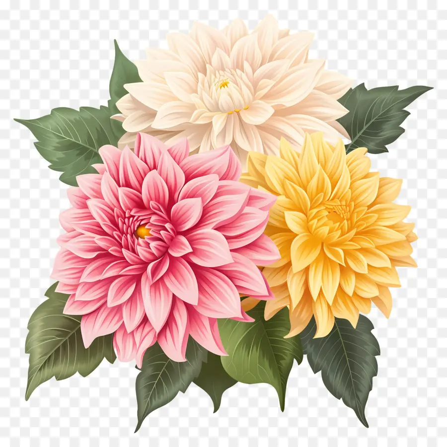 Fleur De Dahlia，Fleurs Roses Et Jaunes PNG