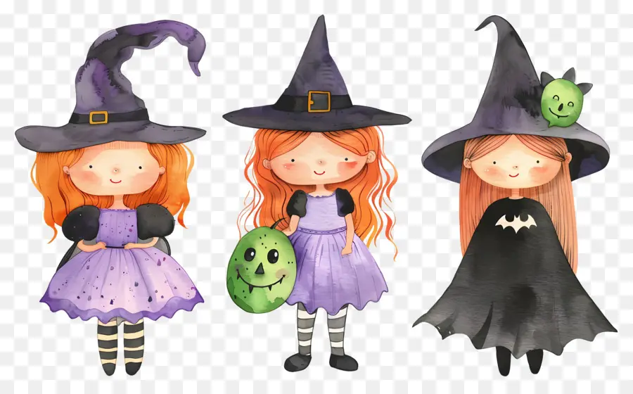 Enfants D'halloween，Sorcières Colorées PNG