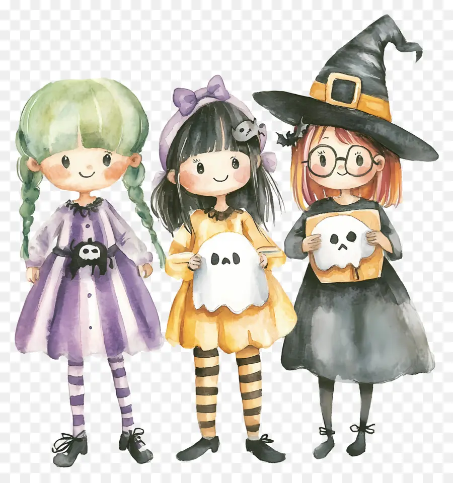 Enfants D'halloween，Sorcières Colorées PNG