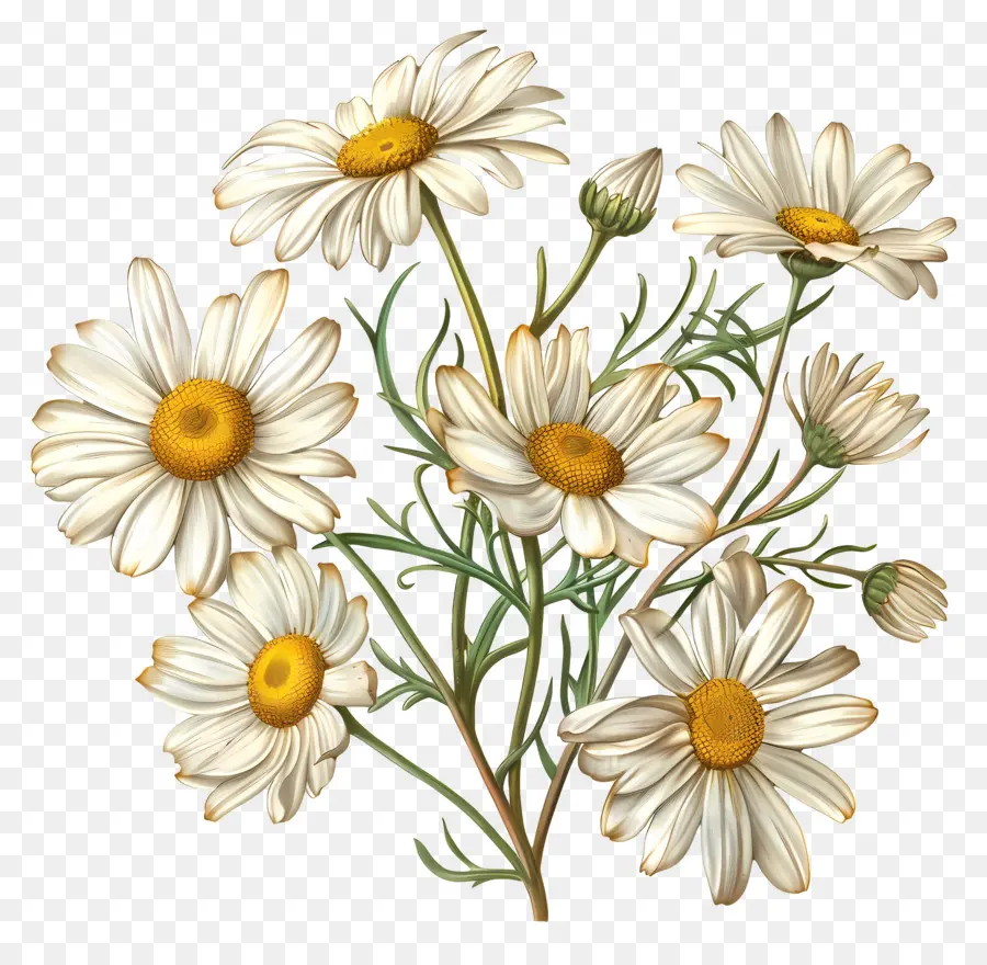 Fleurs Anciennes，Marguerites Blanches PNG