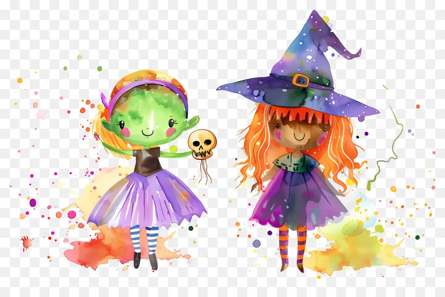 Enfants D'halloween，Enfants En Costumes D'halloween Colorés PNG