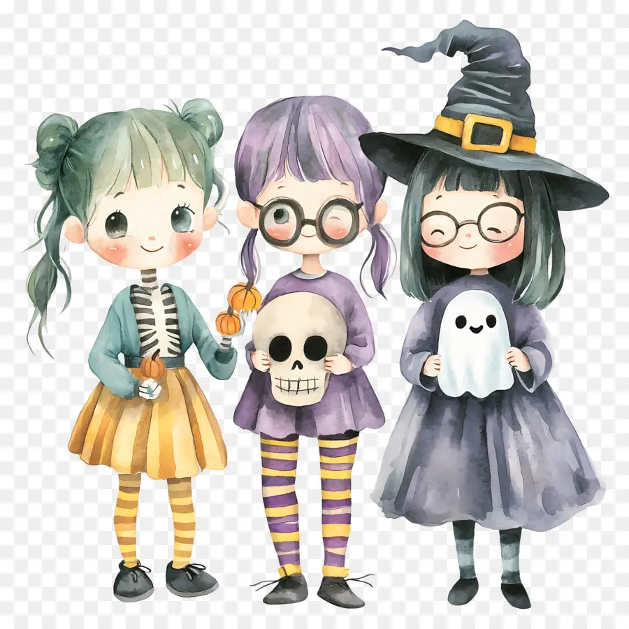 Enfants D'halloween，Sorcières Colorées PNG