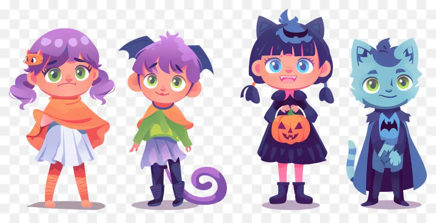 Enfants D'halloween，Personnages Colorés D'halloween PNG