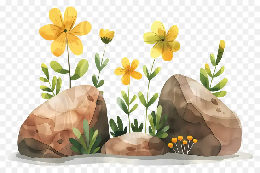 Rochers，Fleurs Jaunes PNG