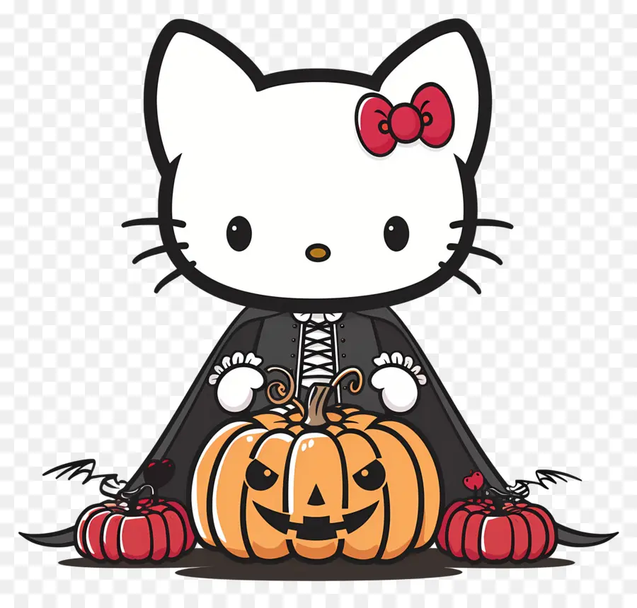 Bonjour Kitty Halloween，Chat Avec Des Citrouilles PNG