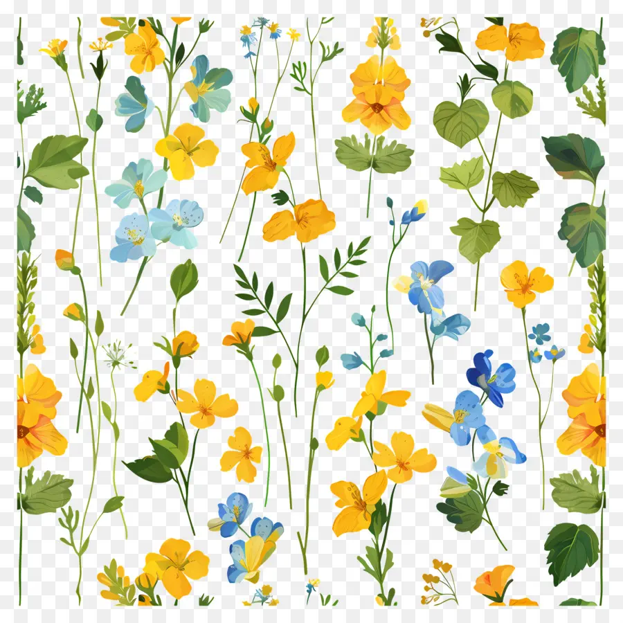 Fleurs De Colza，Fleurs Jaunes Et Bleues PNG