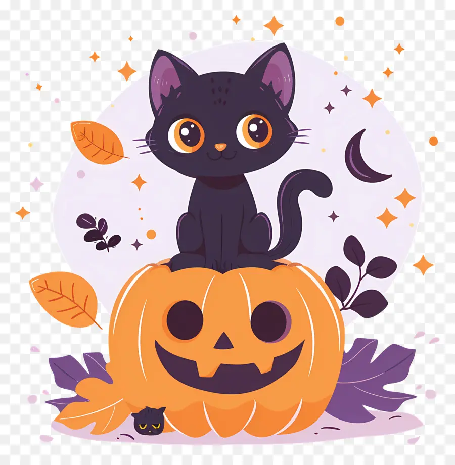 Chat D'halloween，Chat Noir Sur Citrouille PNG