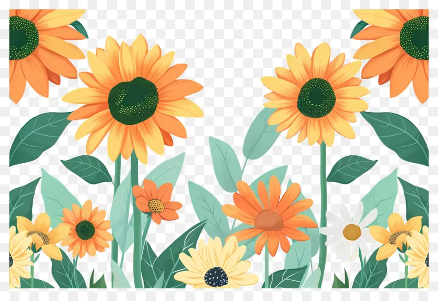 Bordure De Tournesols，Tournesols à Fleurs Bleues PNG