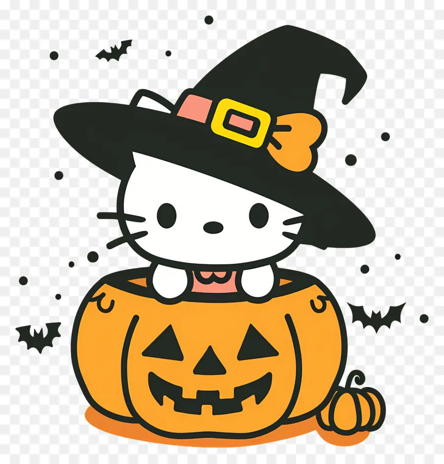 Bonjour Kitty Halloween，Chat Au Chapeau De Sorcière PNG