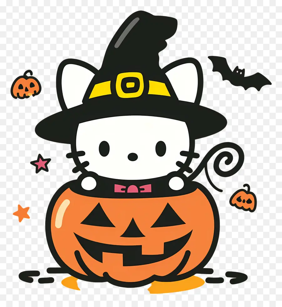 Bonjour Kitty Halloween，Chat Au Chapeau De Sorcière PNG