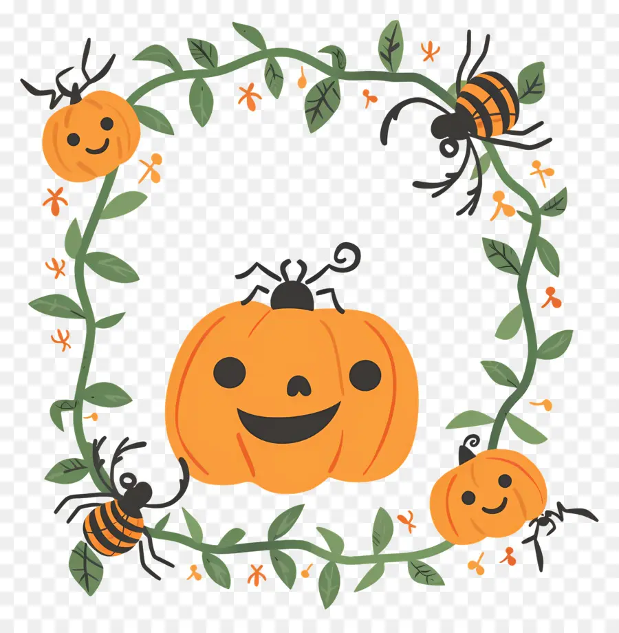 Cadre D'halloween，Citrouilles Souriantes PNG