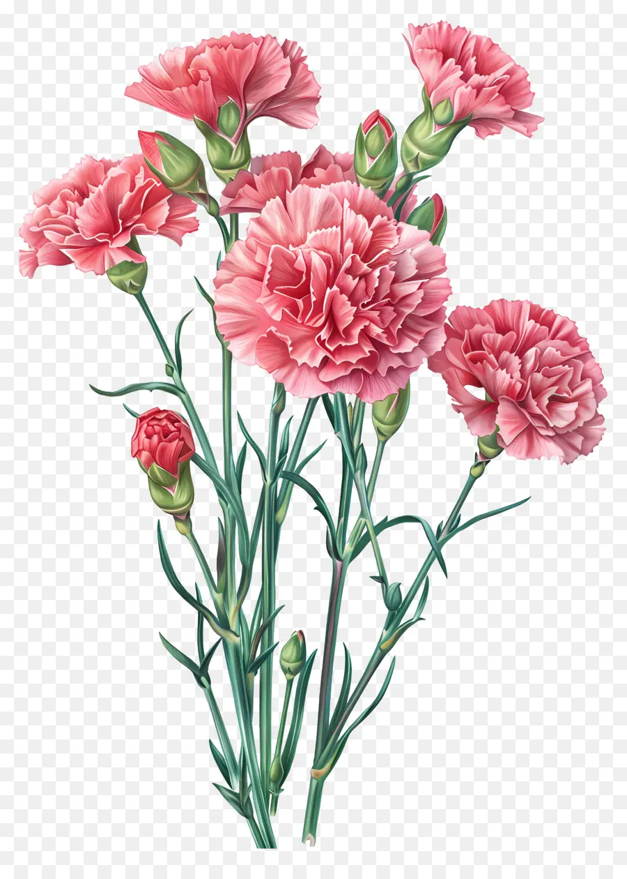 Fleurs Anciennes，Oeillets Roses PNG