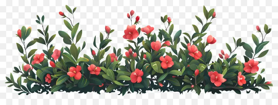 Buisson De Fleurs，Buisson Vert à Fleurs Rouges PNG