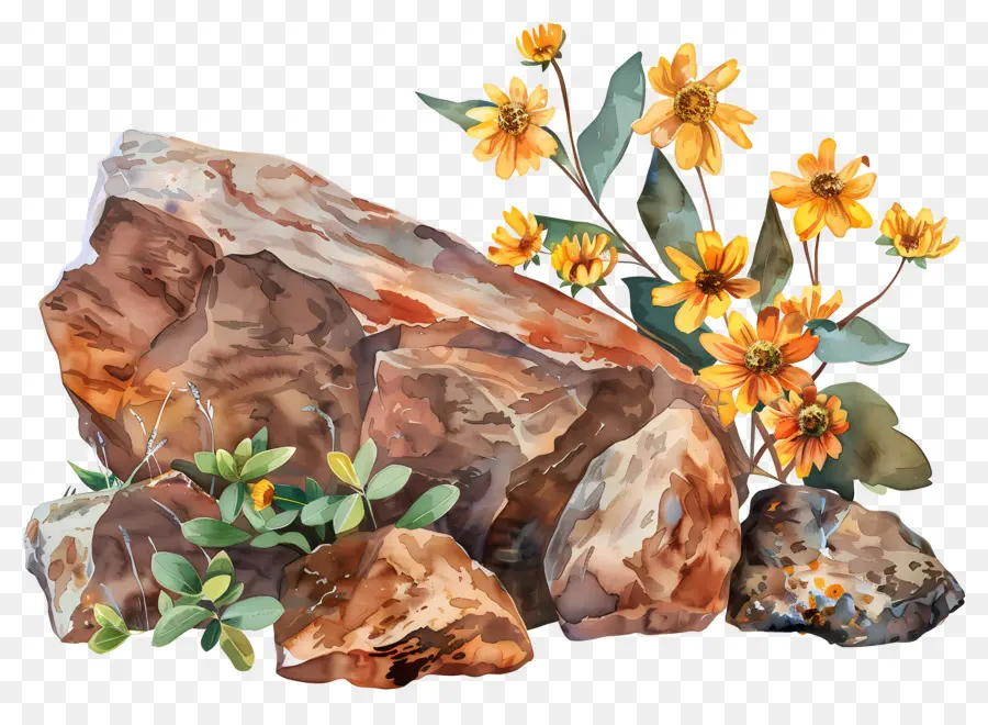 Rochers，Fleurs Jaunes PNG