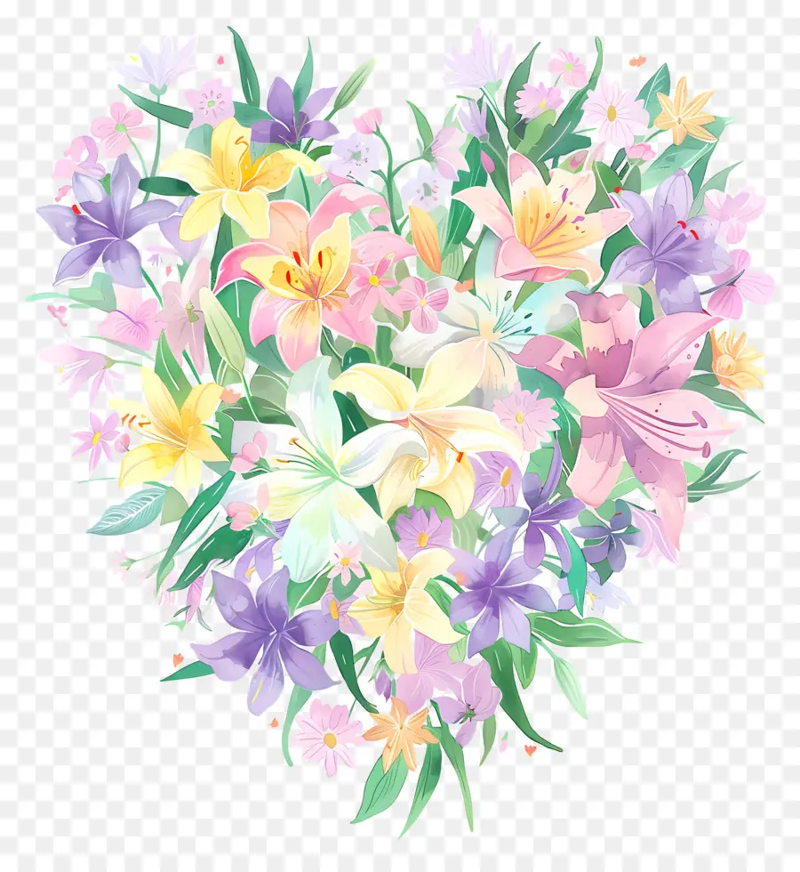 Fleurs Aquarelles，Fleurs En Forme De Coeur PNG