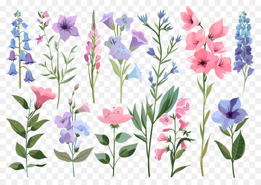 Fleurs Lumineuses，Fleurs Roses Et Vertes PNG