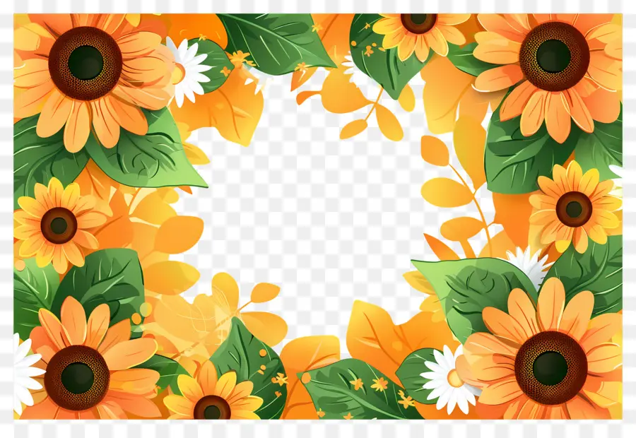 Cadre De Tournesols，Tournesols Et Marguerites PNG