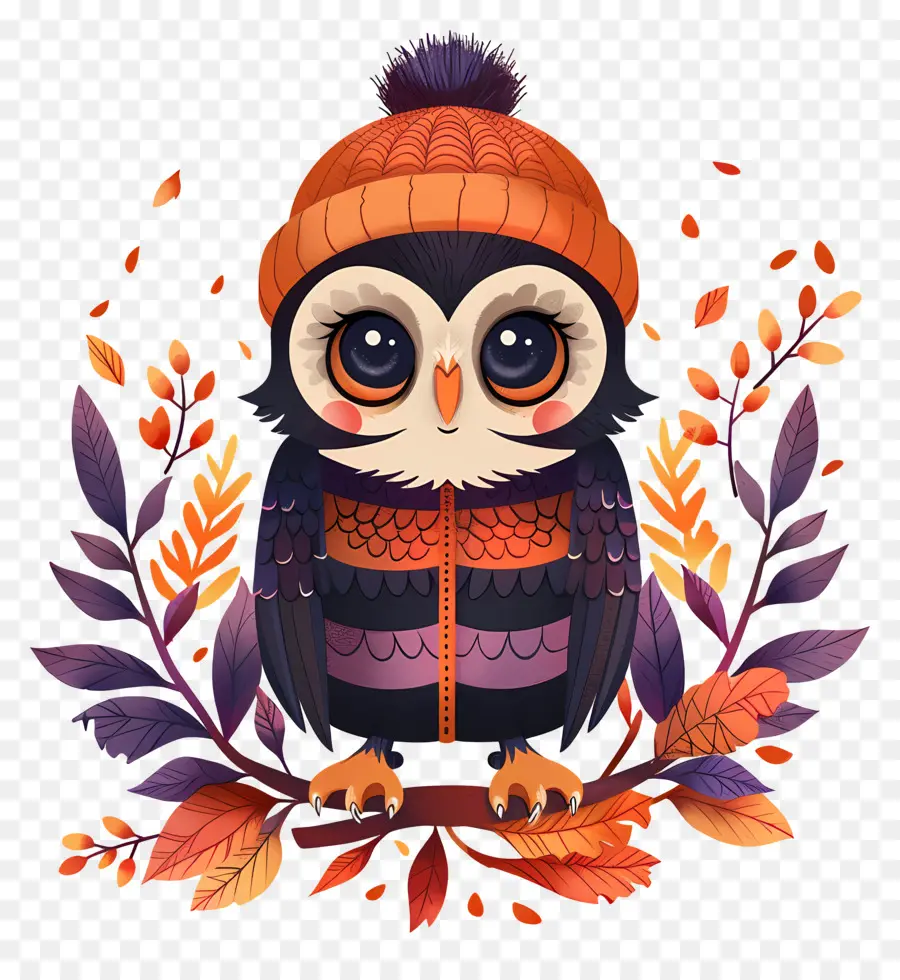 Chouette D'automne，Hibou Avec Bonnet PNG