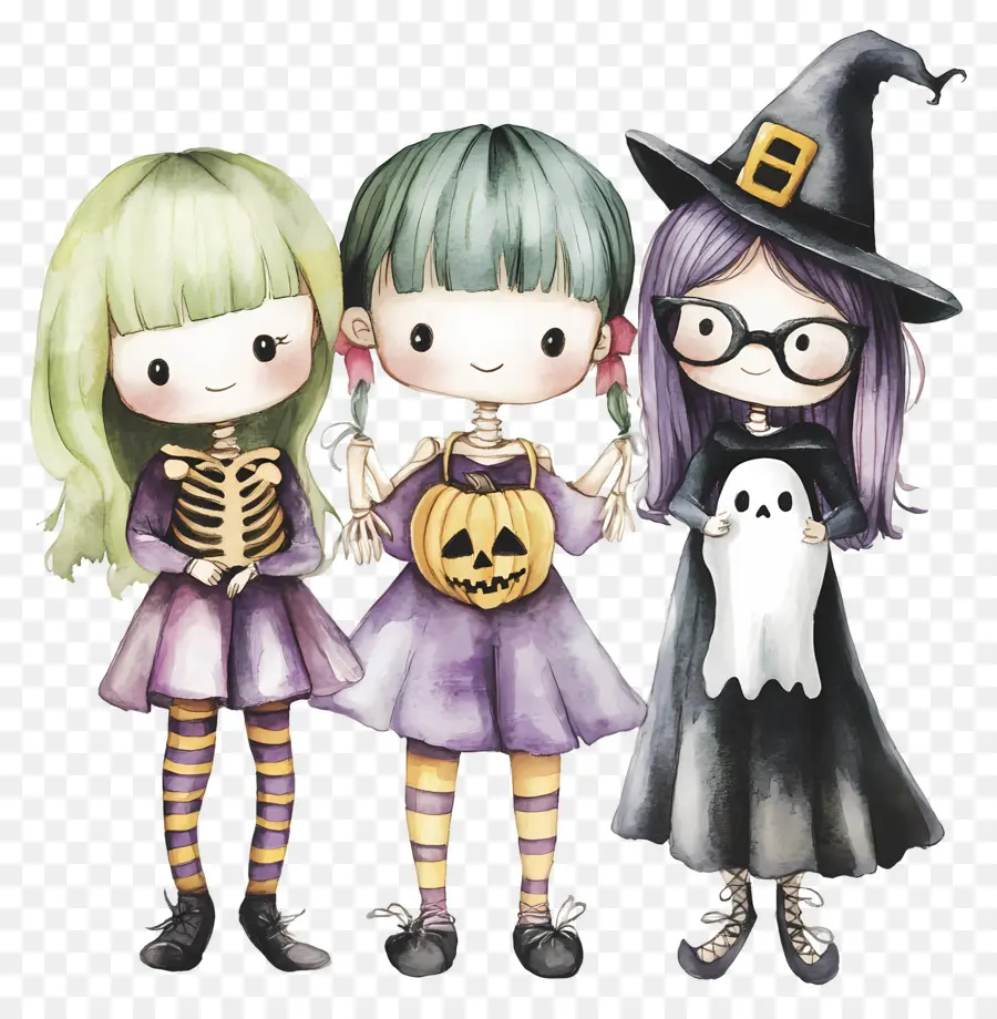 Enfants D'halloween，Sorcières Colorées PNG