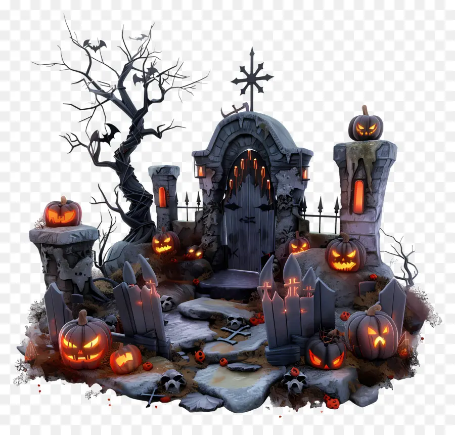 Cimetière D'halloween，Cimetière PNG