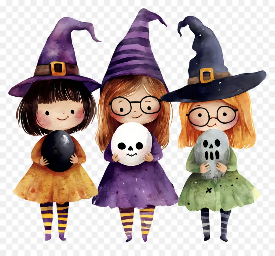 Enfants D'halloween，Sorcières Colorées PNG