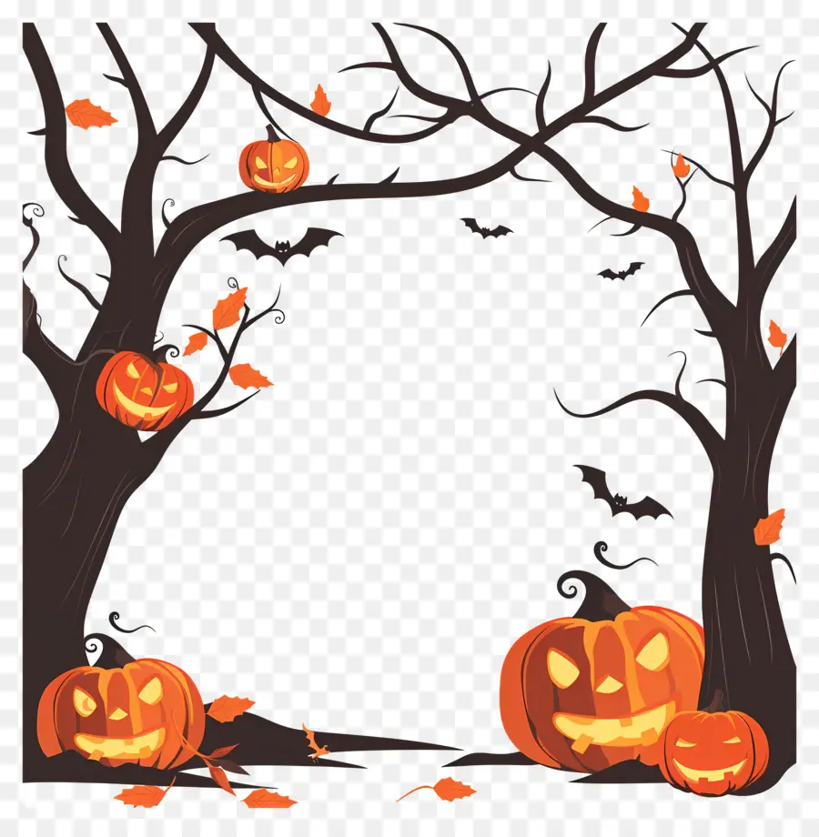 Cadre D'halloween，Cadre Citrouille Et Chauves Souris PNG