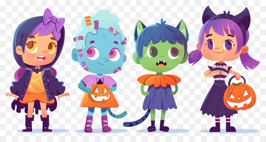 Enfants D'halloween，Personnages Colorés D'halloween PNG