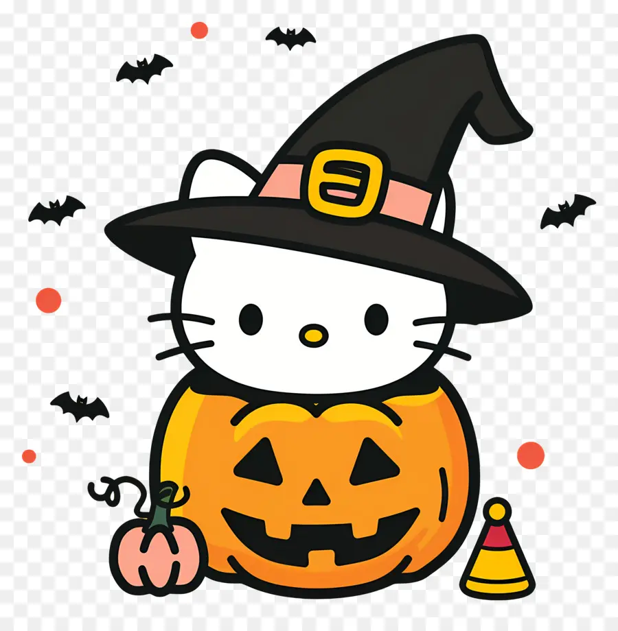 Bonjour Kitty Halloween，Chat Au Chapeau De Sorcière PNG