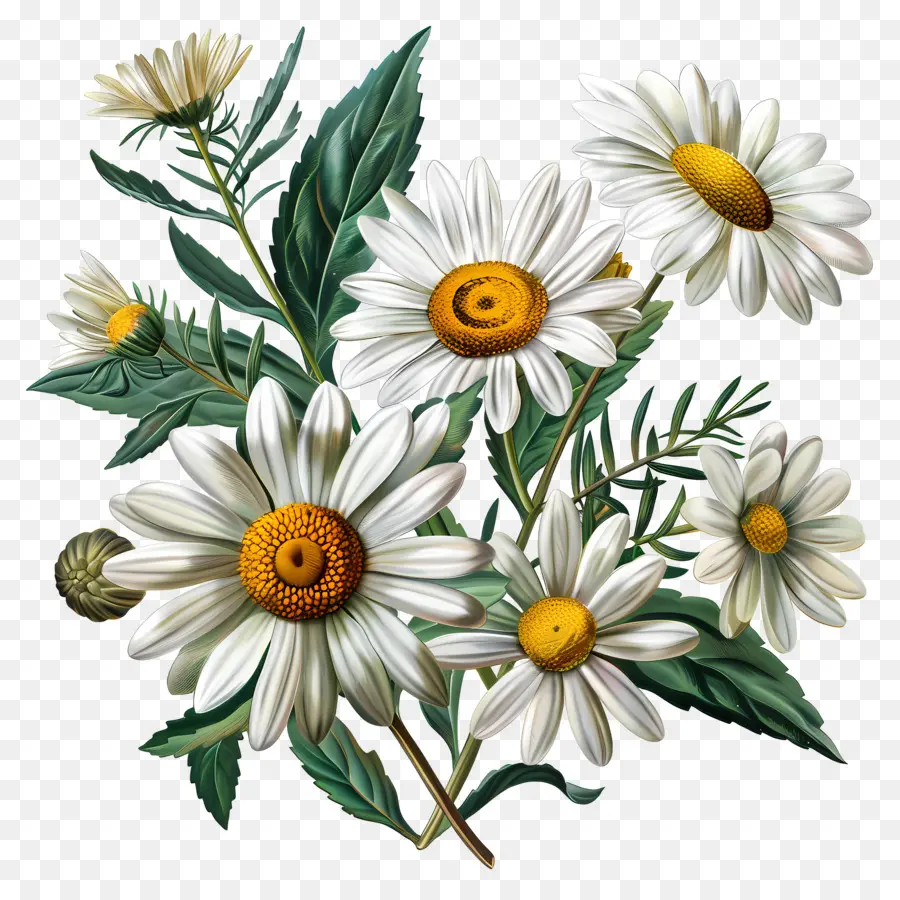 Fleurs Anciennes，Marguerites Blanches PNG