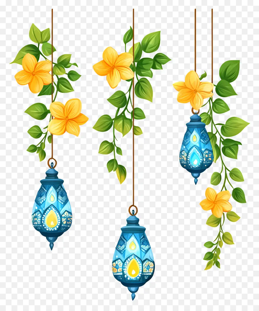 Guirlande De Soucis De Diwali，Lanternes Et Fleurs Suspendues PNG