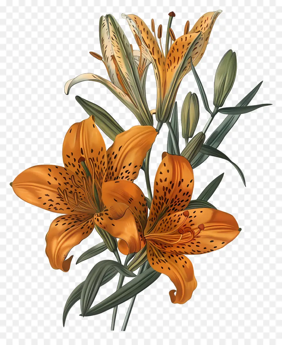 Fleurs Anciennes，Lys Orange PNG