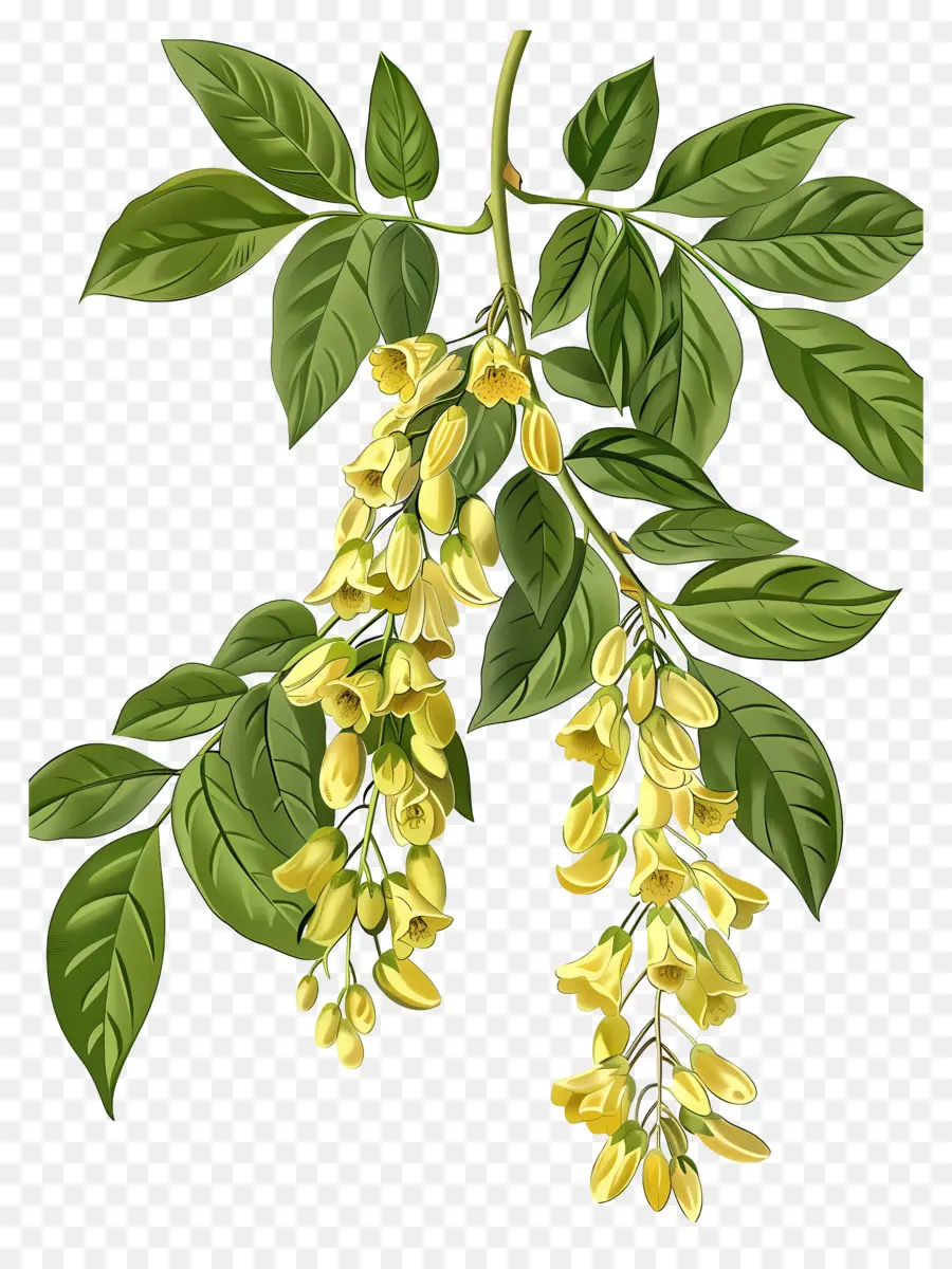 Fleurs De Cytise，Fleurs Jaunes Avec Feuilles Vertes PNG