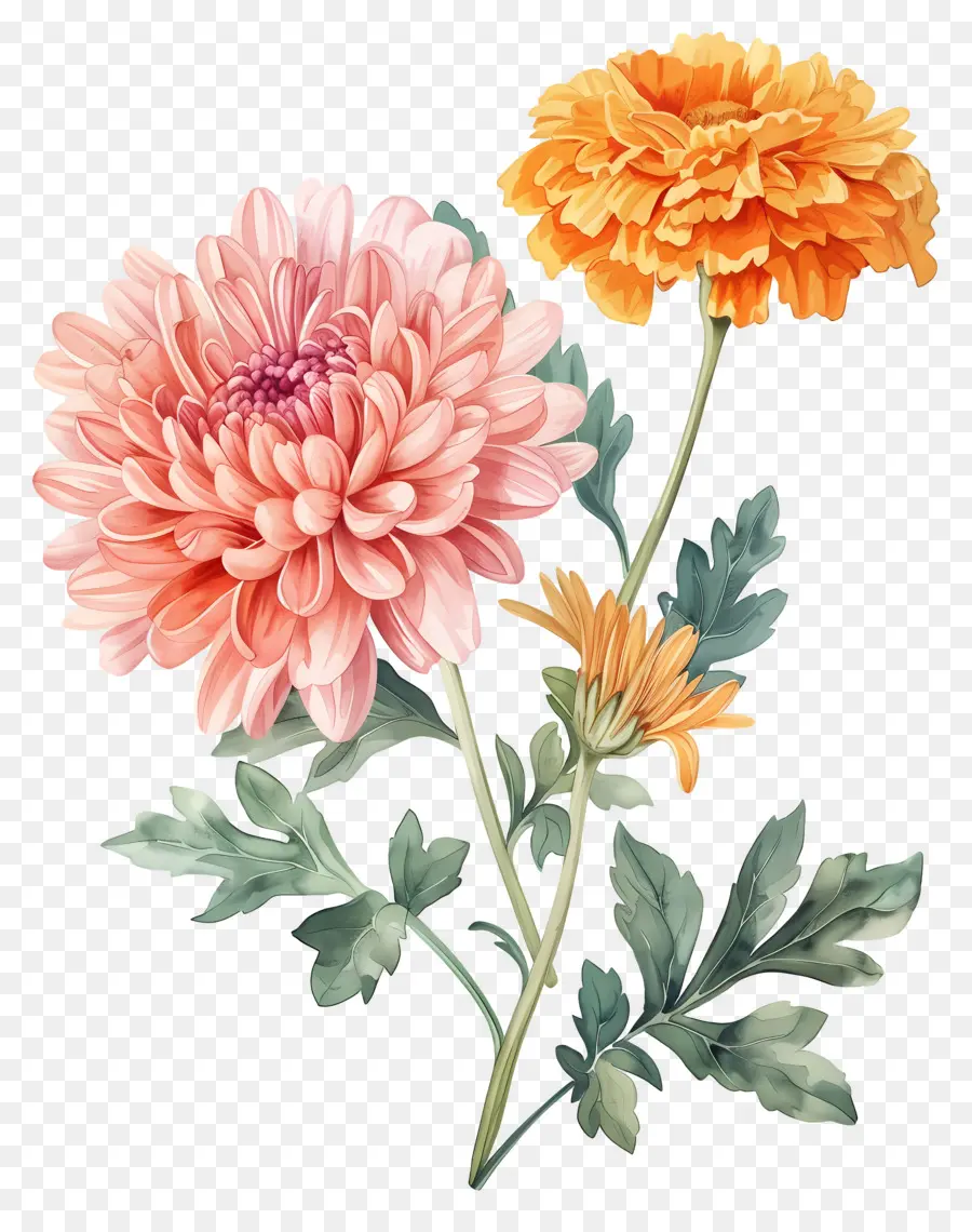 Fleurs Anciennes，Fleurs Roses Et Oranges PNG