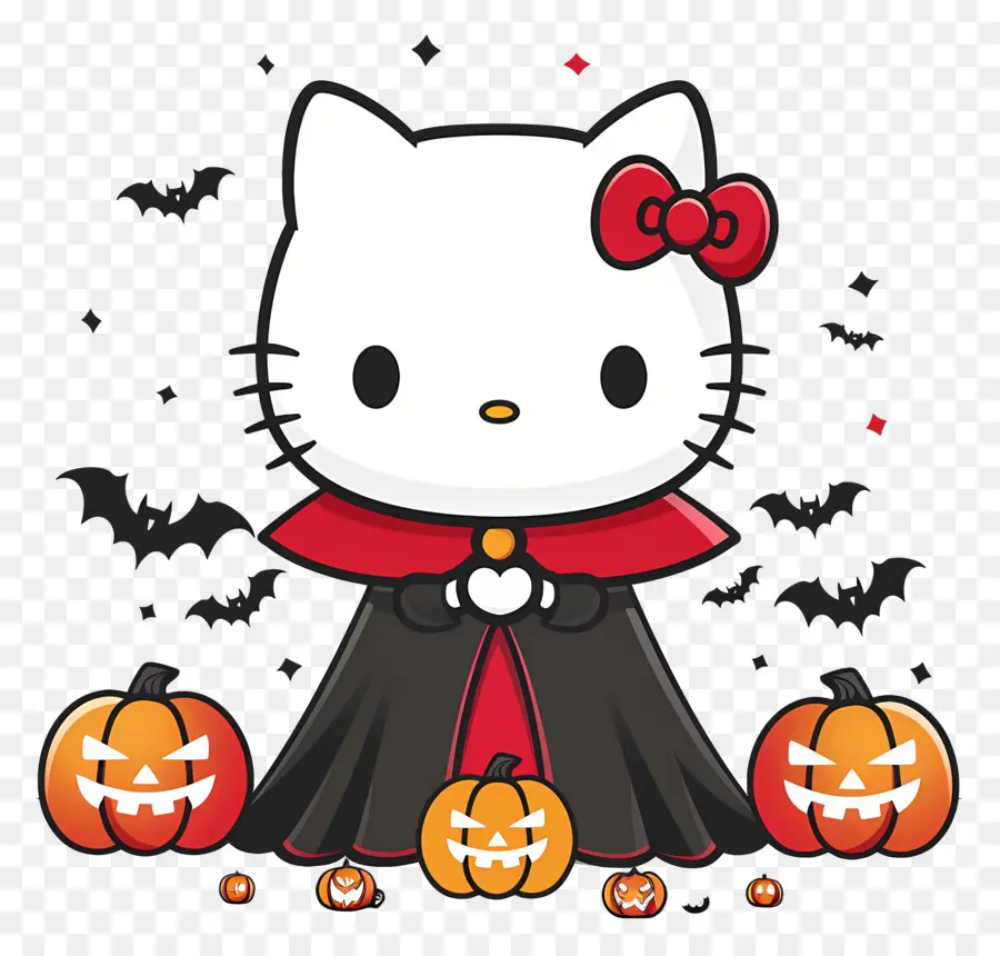 Bonjour Kitty Halloween，Chat Avec Des Citrouilles PNG