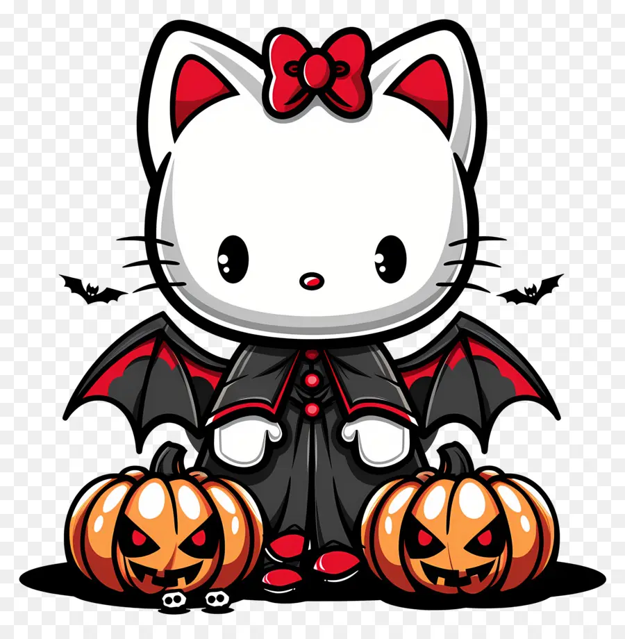 Bonjour Kitty Halloween，Chat Avec Des Ailes PNG