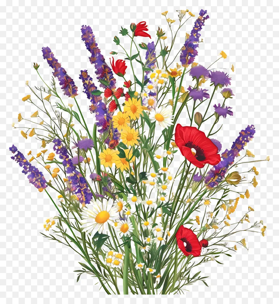 Fleur Sauvage，Bouquet De Fleurs Vibrantes PNG